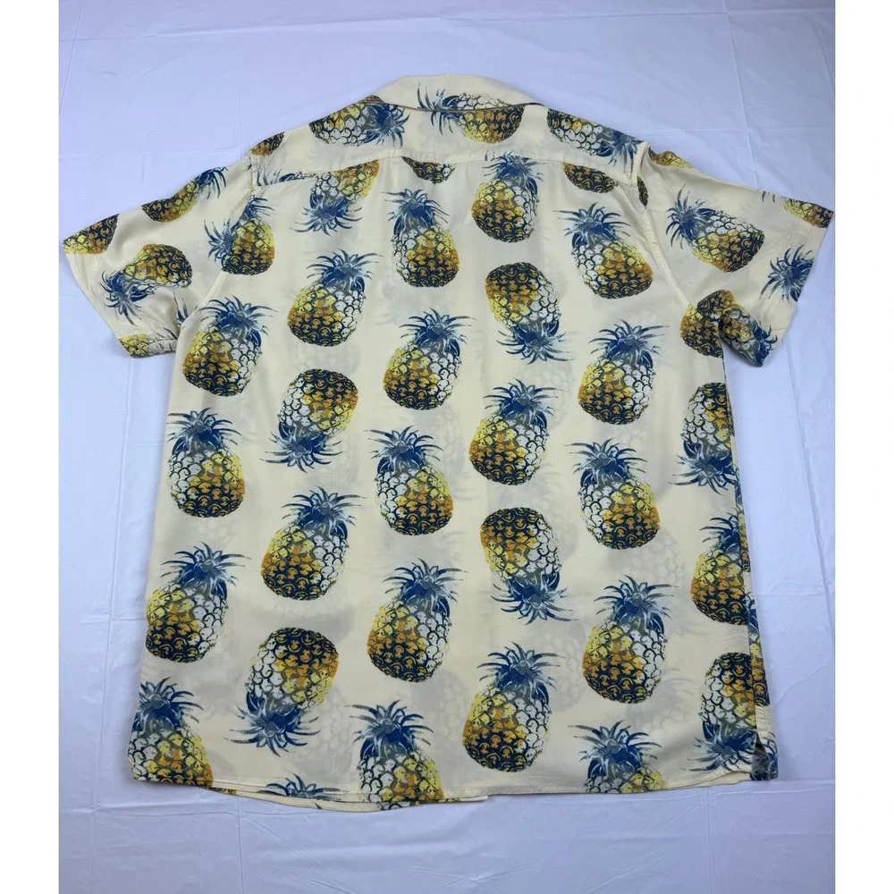 Banana Republic Mens Pineapple Print Rayon Short Sleeve Slim Fit Shirt Large L